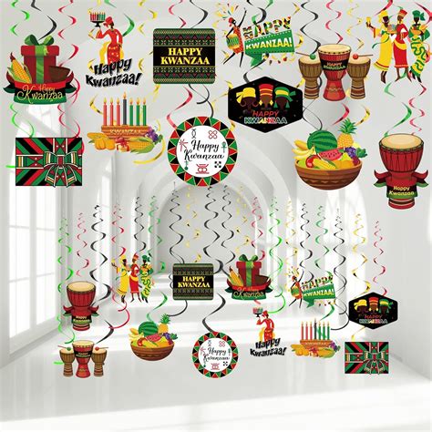 Amazon.com: 60 Pieces Happy Kwanzaa Hanging Decorations, Kwanzaa Swirl Ceiling Decorations ...