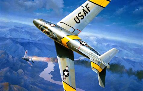 Wallpaper war, art, airplane, painting, aviation, jet, F-86 Sabre ...