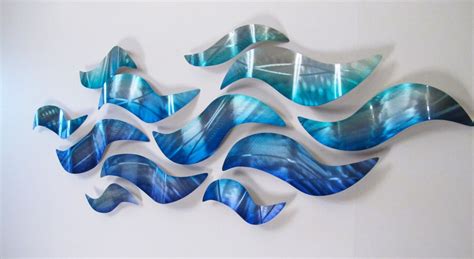 Large Metal Wall Sculpture Blue Wave Tropical Design Modern - Etsy