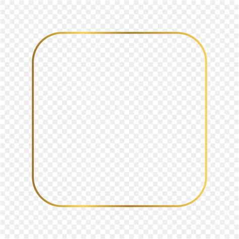 Gold glowing rounded square frame isolated on transparent background. Shiny frame with glowing ...