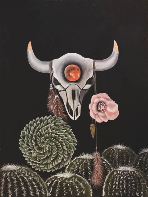 Cow Skull & The Blood Wolf Moon Painting by Ashley E | Saatchi Art