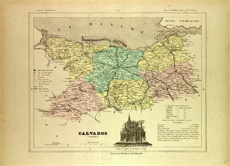 Map Of Calvados France Drawing by French School