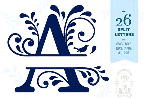 Split Monogram Alphabet with Flourishes - Letters SVG By Big Design | TheHungryJPEG