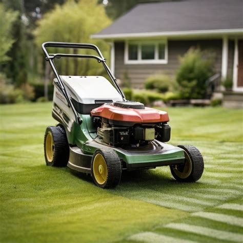 Premium AI Image | Lawn mower leaving perfect stripes on backyard lawn