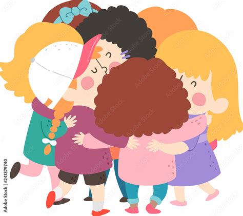 Kids Girls Group Hug Illustration Stock Vector | Adobe Stock