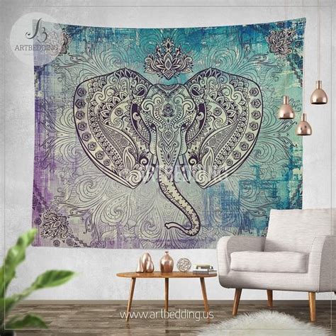 Elephant Tapestry, Ganesh Elephant wall hanging, Indie shabby chic distressed tapestry wall ...