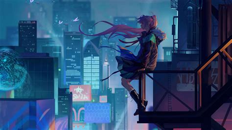 Wallpaper : anime girls, night, futuristic city, butterflies 2048x1152 - Pc7 - 1911287 - HD ...