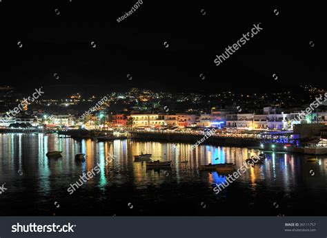 Hersonissos ,Night View Of Crete Harbor Stock Photo 39111757 : Shutterstock