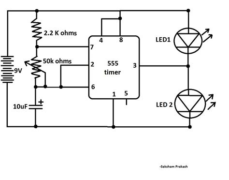 Electronix: The alternating LED flasher circuit with a 555 IC