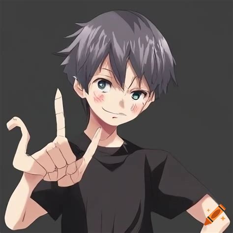 Smiling anime character with scissor-hand gesture on Craiyon