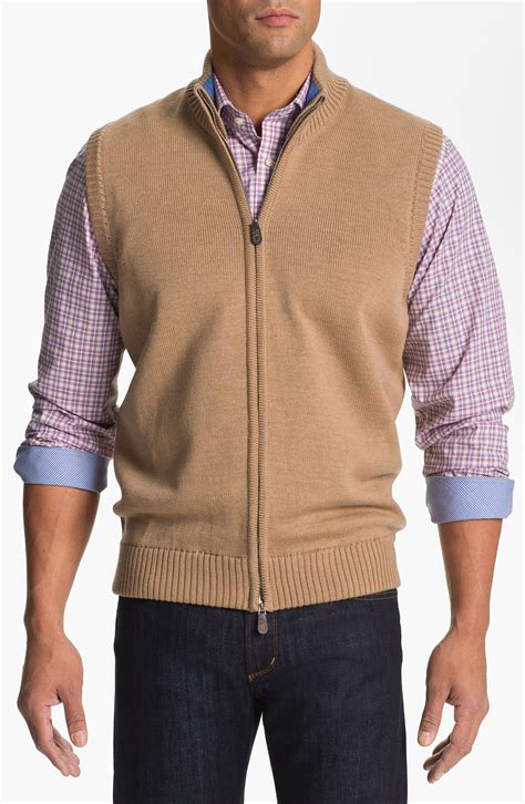 Thomas Dean Zip Front Wool Sweater Vest in Brown for Men (camel) | Lyst