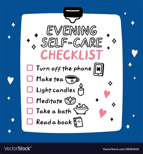 Cute funny evening self-care to do list checklist Vector Image