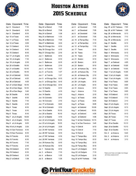 Printable Astros Schedule