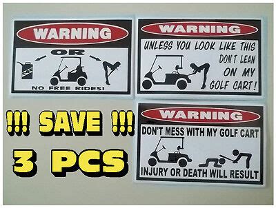 FUNNY WARNING GOLF CART CLUB CAR DRIVER CLUB PUTTER WEDGE STICKERS DECAL X3 PCS | eBay