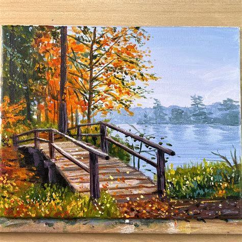 Acrylic Painting Autumn Bridge Landscape - Etsy