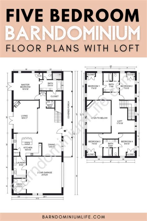 5 Bedroom Barndominium Floor Plan with Loft