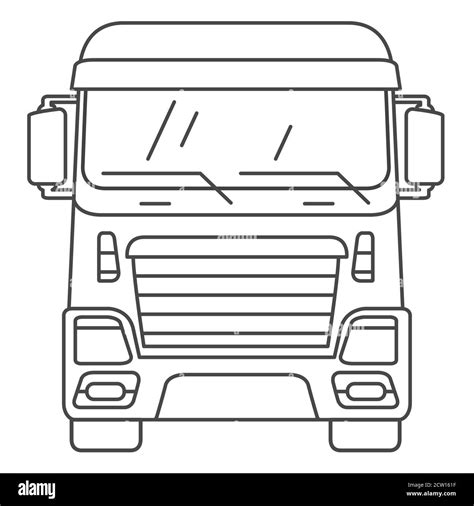 Cargo cabin truck front view.Icon for delivery services.Linear art ...