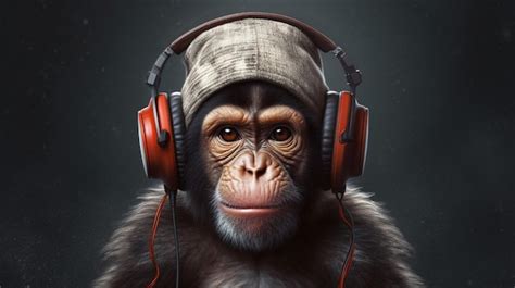 Premium AI Image | A monkey with a cap and headphones on