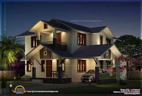 Night view of double storied house - Kerala Home Design and Floor Plans ...