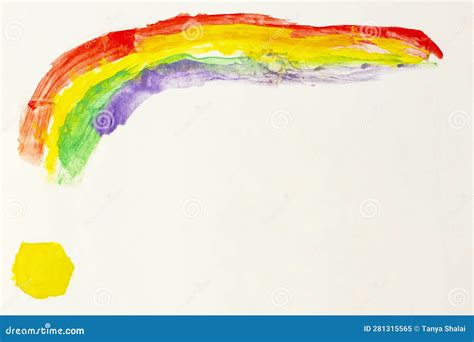 Rainbow and Sun. Real Drawing of a Small Child. Drawing by Pencil Stock ...