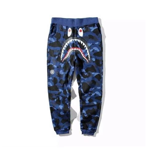 BLUE BAPE CAMO SHARK MOUTH SWEAT PANTS on Mercari | Mens workout ...