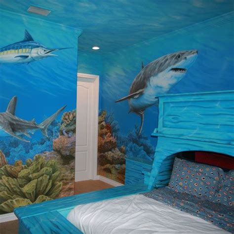 Coral reef bed and mural | Underwater bedroom, Mermaid themed bedroom, Girl bedroom designs