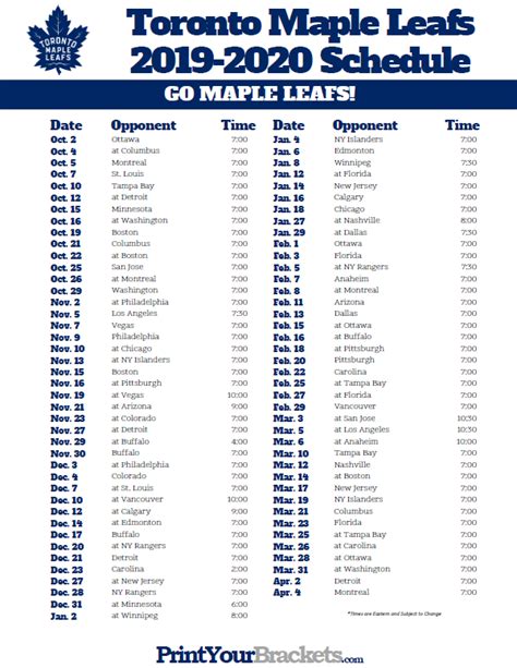 Toronto Maple Leafs Printable Schedule 2021 2022 - Printable Schedule