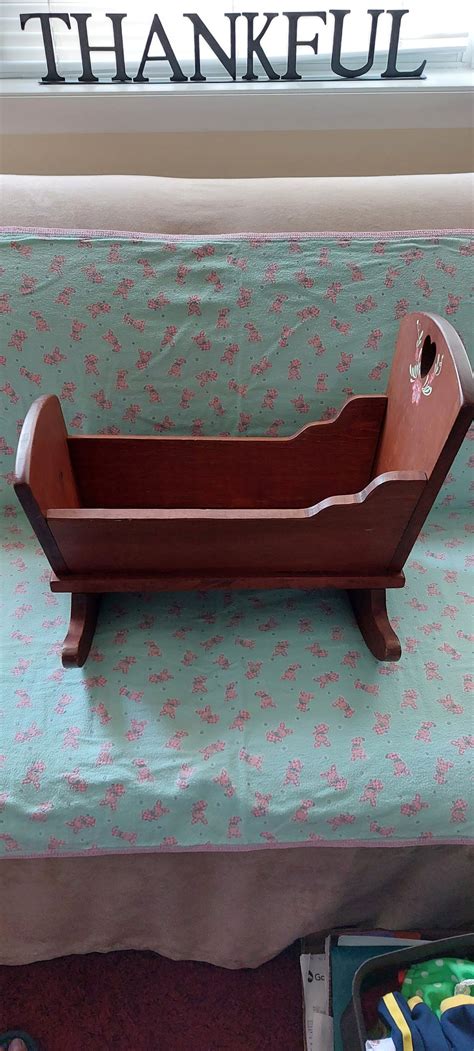 Vintage Doll Cradle Handmade Wood Cradle With Hand Painted Pink Flowers & Vines/leaves Really ...