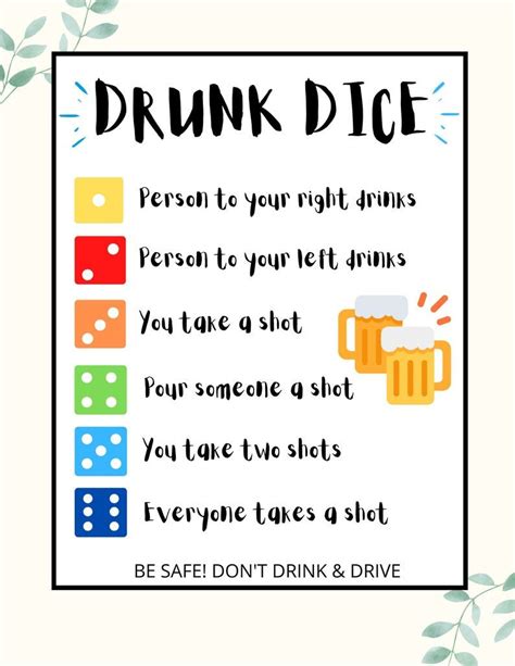 Drunk dice party drinking games printable games for adults etsy – Artofit