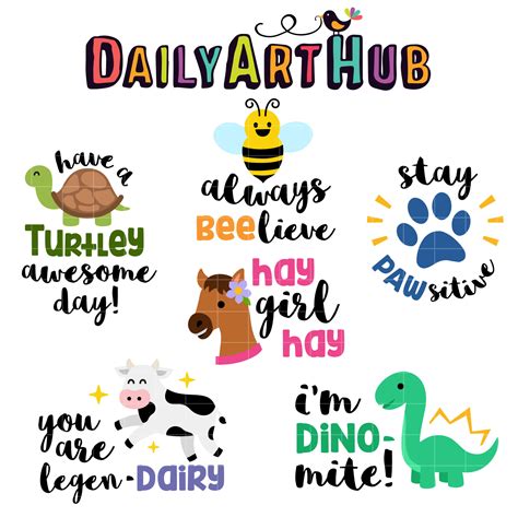 Positivity Animal Puns Clip Art Set – Daily Art Hub // Graphics ...