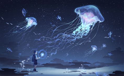 Ethereal Elegance Jellyfish Anime Spectacle Wallpaper,HD Anime ...