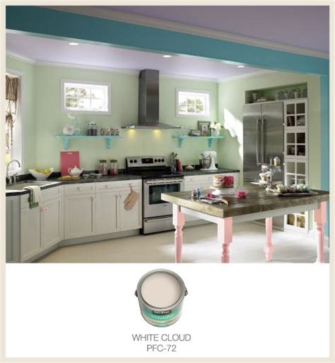 This pastel #kitchen is the perfect place to entertain friends and family! #color #BEHRPAINT ...