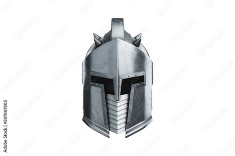 Medieval knight helmet isolated on white background, military armor of the past. 3D render, 3D ...