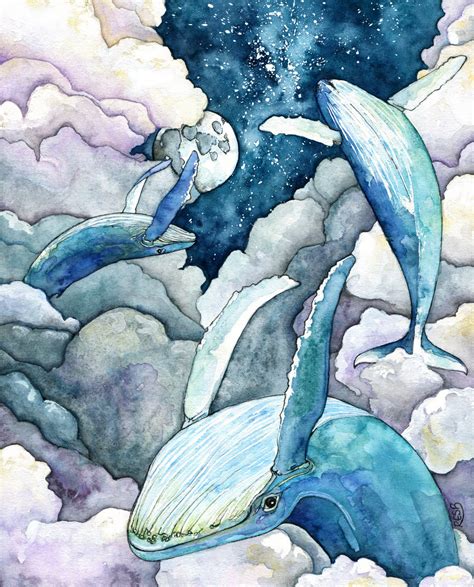 Whale Painting Watercolor Painting Whale Print Night Sky | Etsy