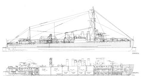 Clemson-class destroyer Blueprint - Download free blueprint for 3D modeling