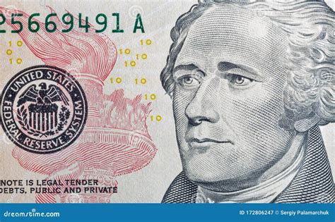 Portrait of the US President Hamilton on Ten Dollar Banknote Macro Stock Image - Image of cash ...