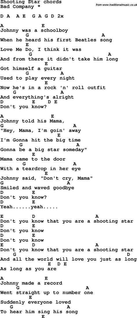 Song lyrics with guitar chords for Shooting Star