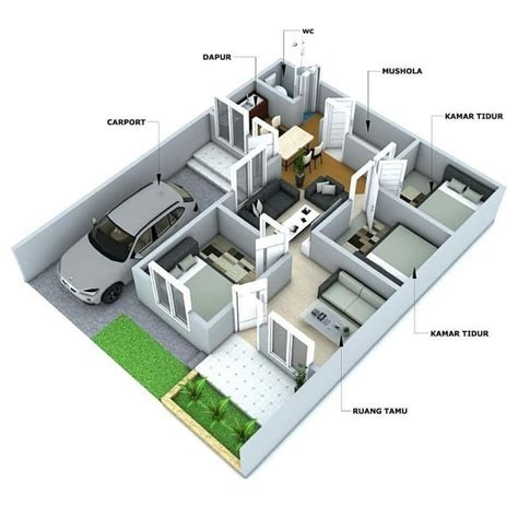 Gambar Denah Rumah 3 Kamar Tidur - Modern Minimalis