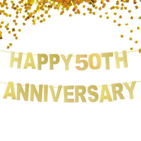 Glitter Gold Happy 50th Anniversary Banner, Wedding Anniversary ...