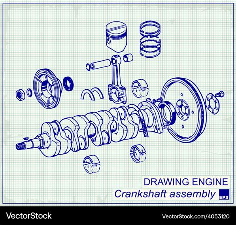 Drawing old engine crankshaft assembly Royalty Free Vector