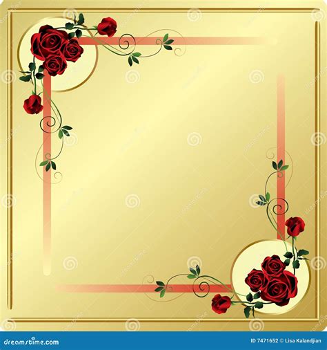 Red Roses And Swirls Corners With Gold Background Stock Photography - Image: 7471652