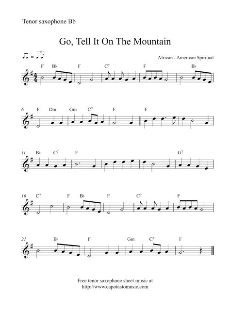 Free Christmas tenor saxophone sheet music - Go, Tell It On The Mountain