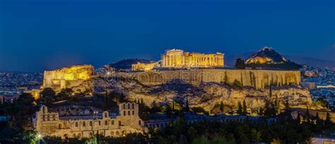 Acropolis Night View from Lycabettus Hill, Athens Stock Photo - Image ...