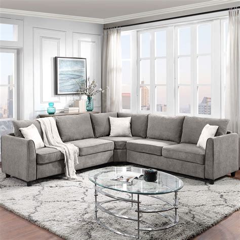 Buy Etstod Modern Fabric Sectional Couch Living Room 6-Pcs, L-Shaped Corner Sofa with 3 Pillows ...