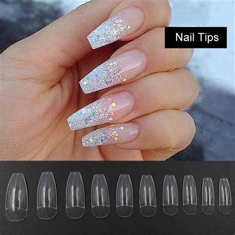 100pcs Ballerina Coffin Half Cover Acrylic False Nails Artificial French Style Fake Nail Salon ...