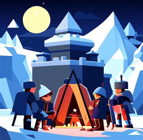 Premium Vector | Friends building snow fort for winter battle