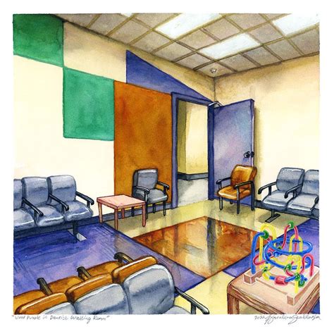 Liminal Space Original Art of Waiting Room with Wood Puzzle