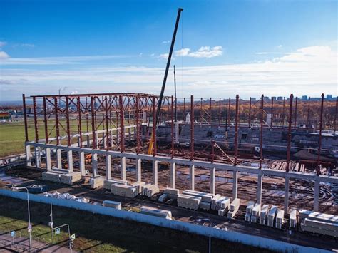 Premium Photo | Aerial view of the sports complex under construction.