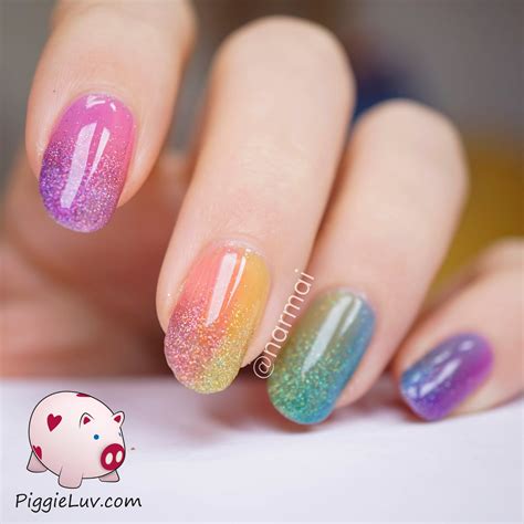 PiggieLuv: Double gradient glitter rainbow nail art with OPI sheer tints