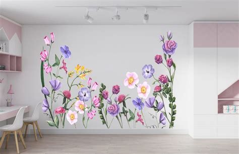 Flower Wall Decal/nursery Wall Decal/ Flowers Wall Decal/ Flower Decals Wall Decor/ Peonies Wall ...